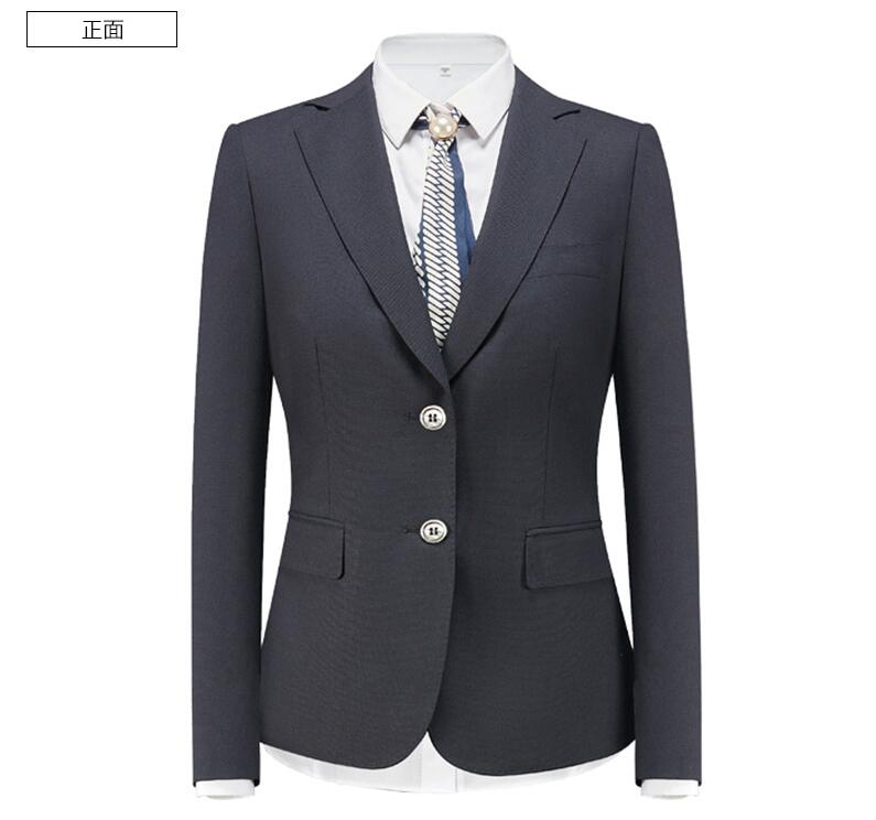 女士修身黑色兩粒扣工服定做正面款式圖