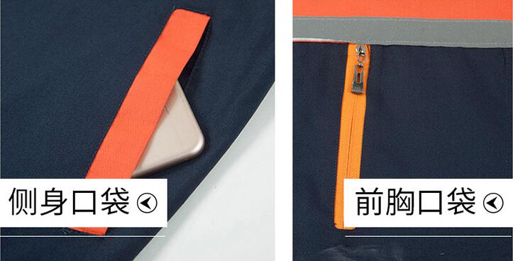 春秋拼色純棉長袖工作服口袋細節圖