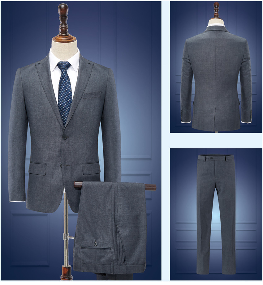 灰色后開叉兩?？勐殬I裝款式圖