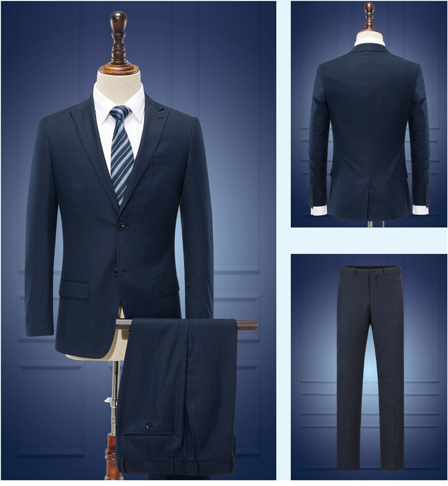 兩粒扣條紋男士職業裝定制款式圖